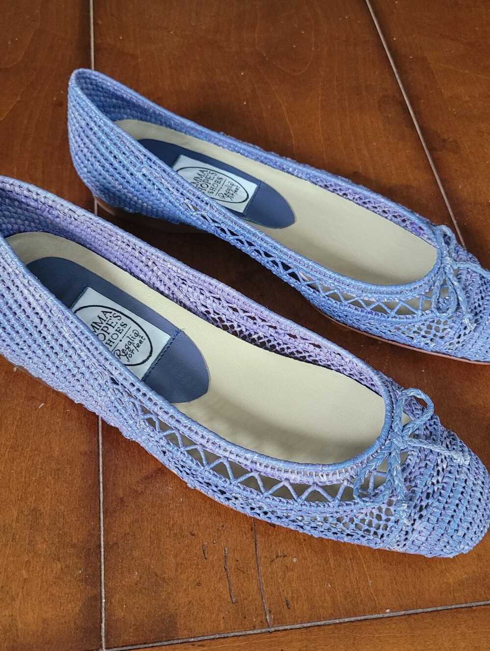 Emma Hope Zig Zag Bow Raffia Round Ballet Blue Sz 40 EU / US 9 - Picture 2 of 11